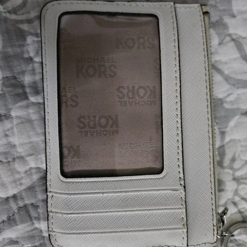 Michael Kors White Saffiano Leather Zip Card Case Keyring